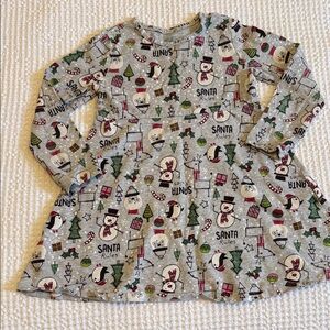 Gray Kids Casual Dress with Festive Print